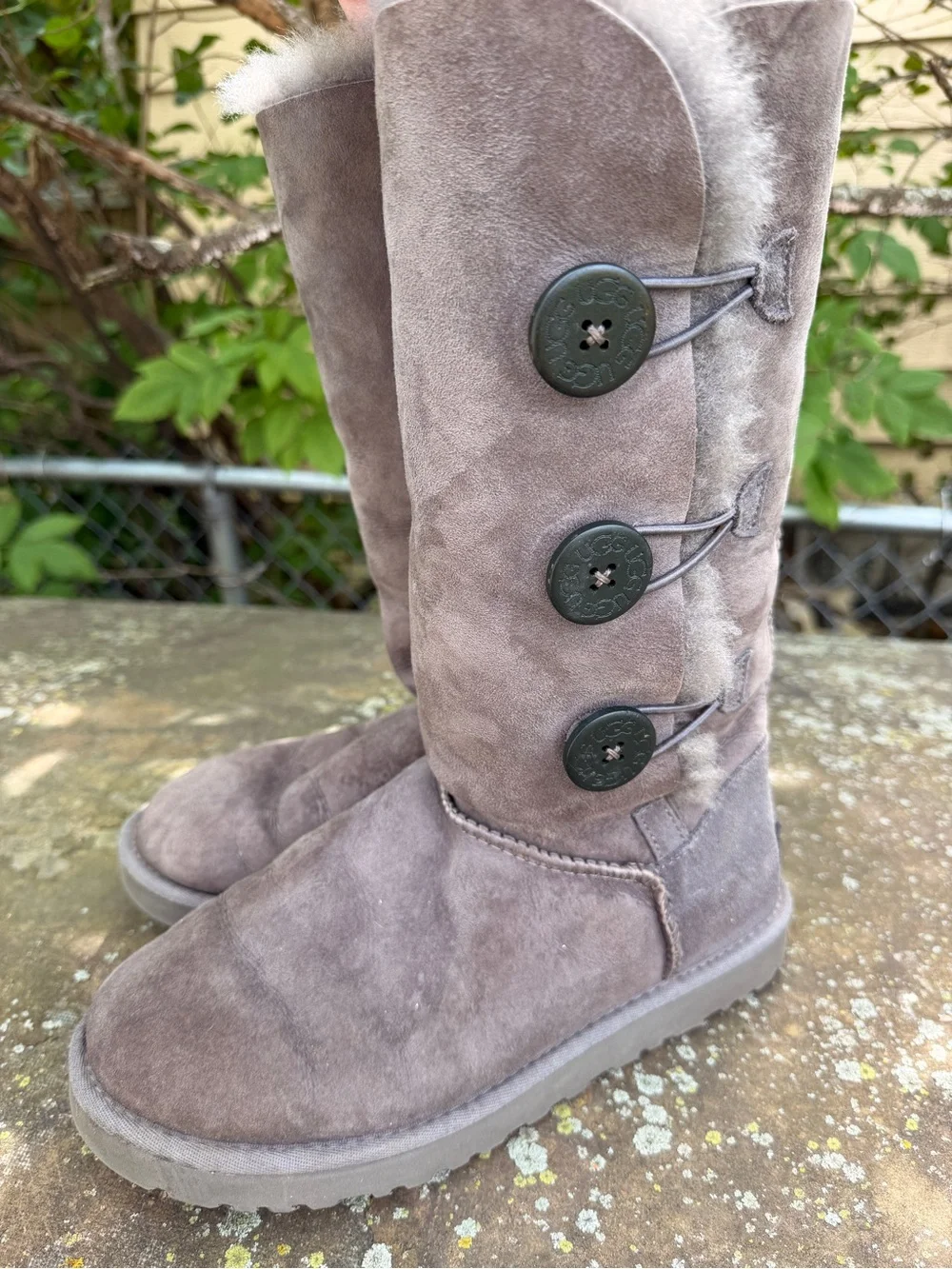 UGG Tall Button-Accent Suede Boots - Gray